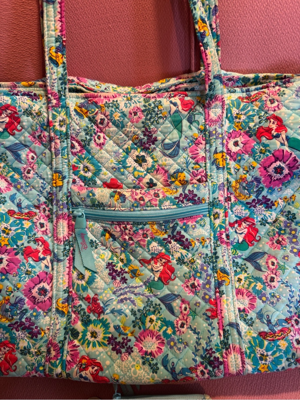 Vera Bradley Aqua Floral Ariel Quilted Tote and Coin Purse